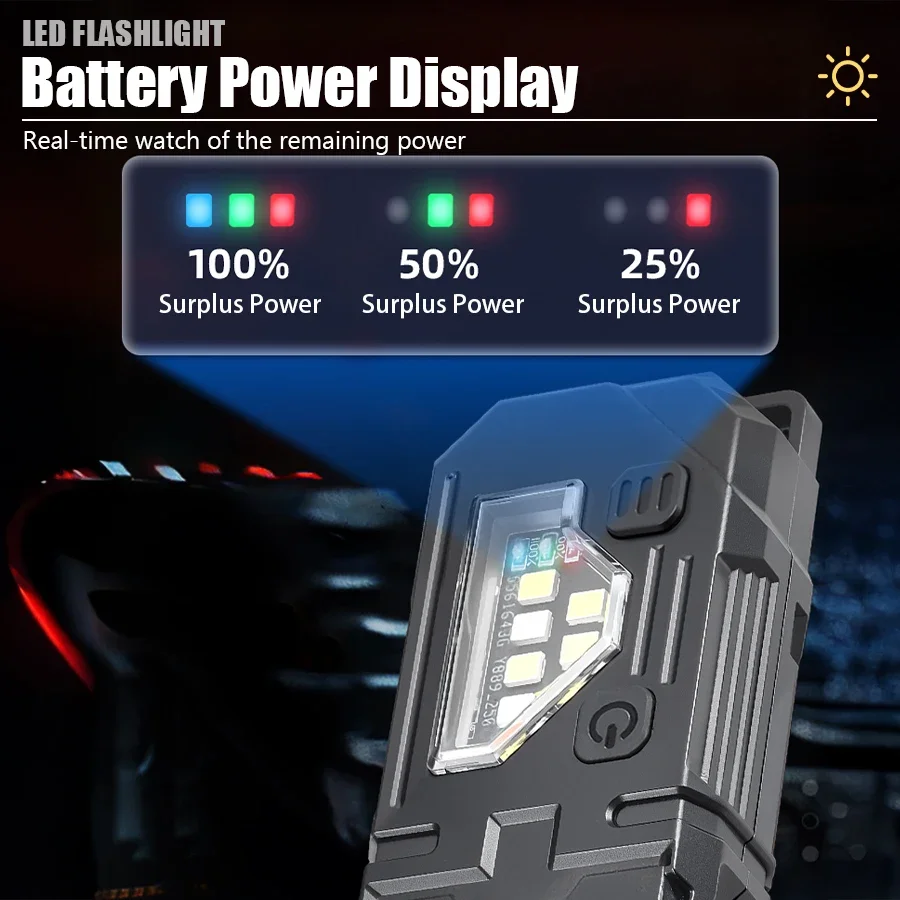 Mini Keychain EDC Flashlight - Rechargeable Magnetic Torch Light with Pen Clip & Hat Clip, Super Bright Lamp for Outdoor/Fishing