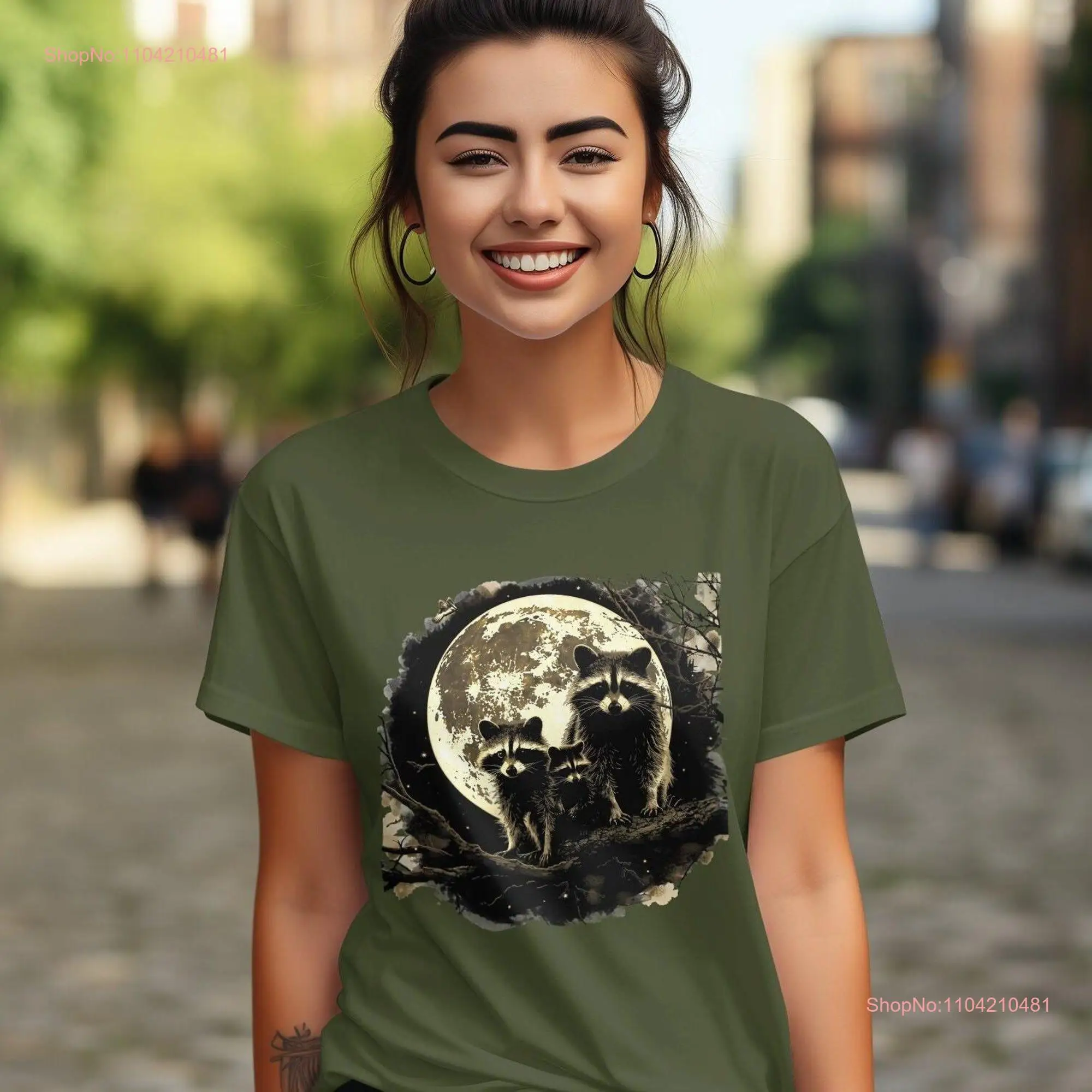 Raccoon Family T Shirt at NighT Cute Trash Panda Animal Lovers Clothing Nocturnal Animals long or short sleeves