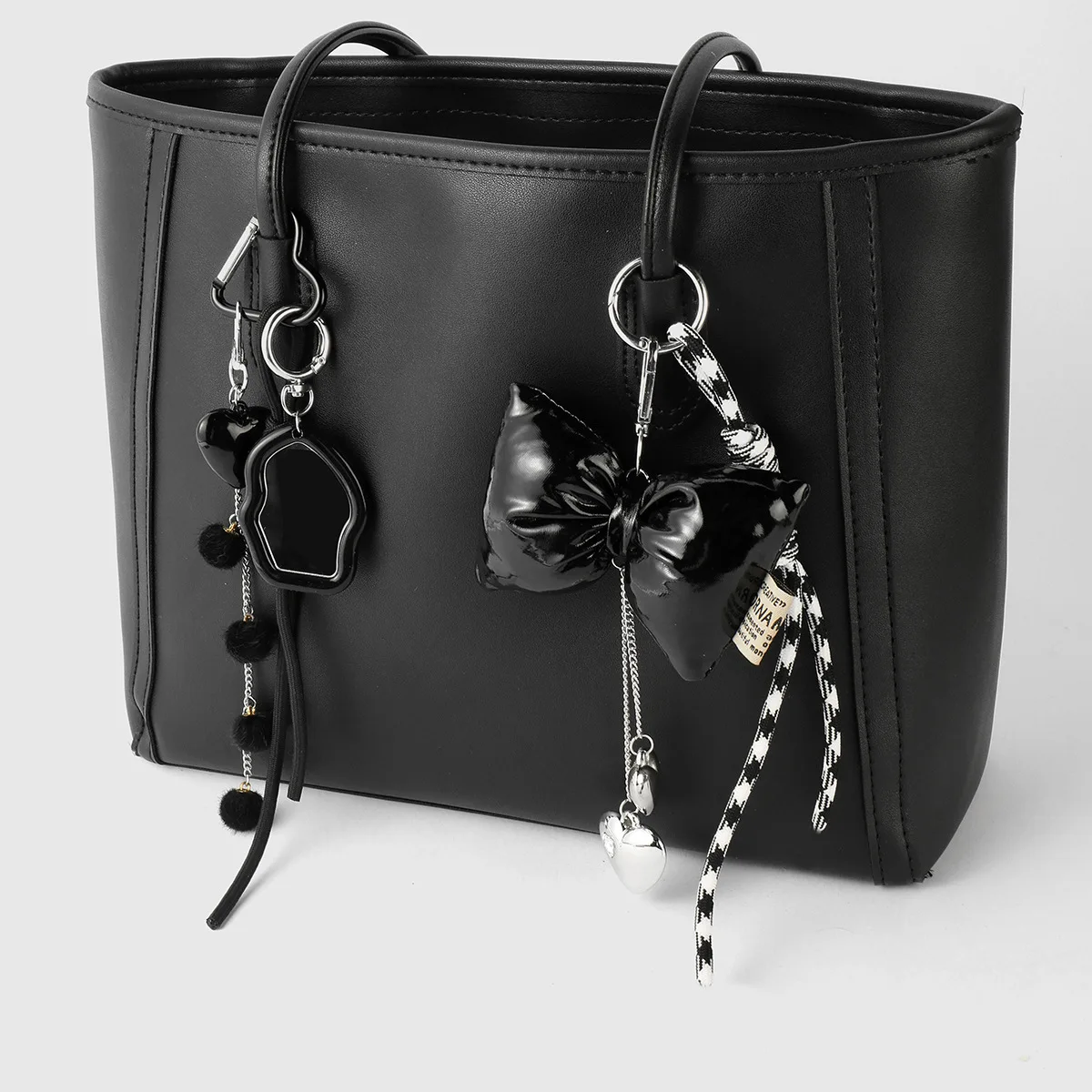 Sweet Romance black Key buckle bowknot mirror Pendant Hand woven rope Backpack ornament