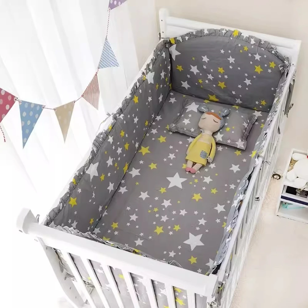 

5PCS Stars Luxury Cotton Baby Cot Bedding Sets Crib Set Boy Nursery Bedding include( 4Bumpers+Sheet)