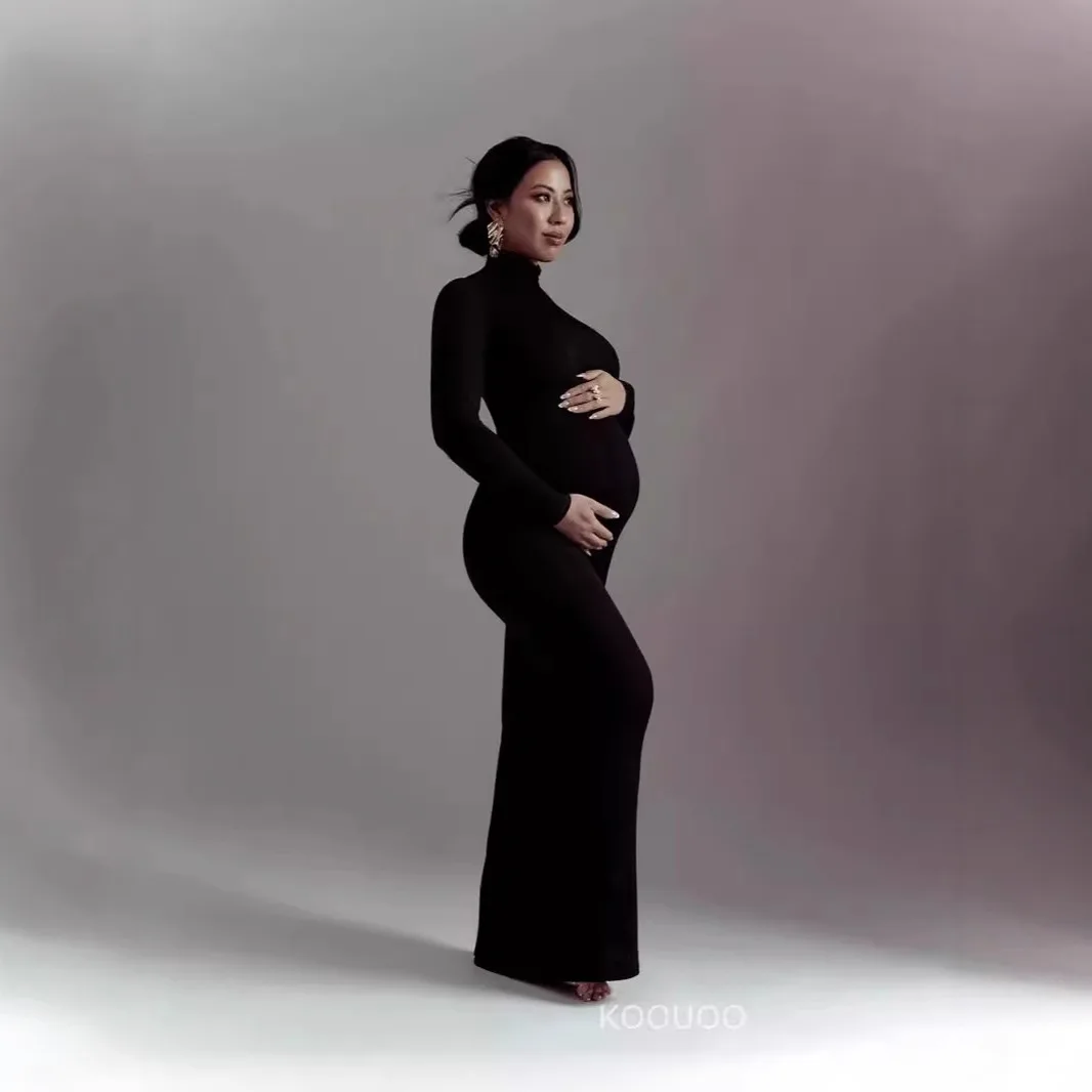 Dress for Pregnant Women High-neck Maternity Shaping Dres Long Sleeves Elastic Photoshoot Dress Pregnancy Clothes