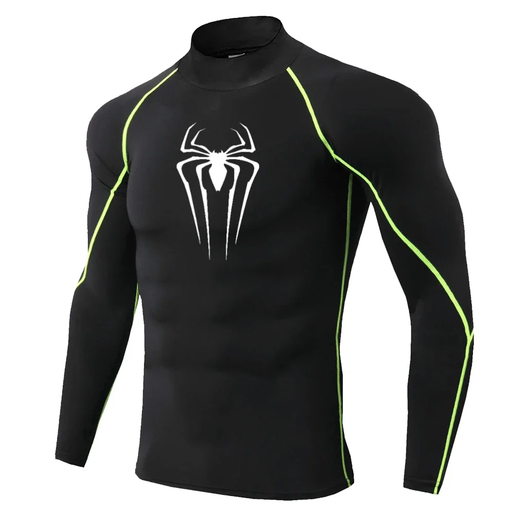 New Spider-print Turtleneck Tight T-shirt Gym Running Training Base Compression Shirt Top Spring and Summer Sportswear S-3XL image 6