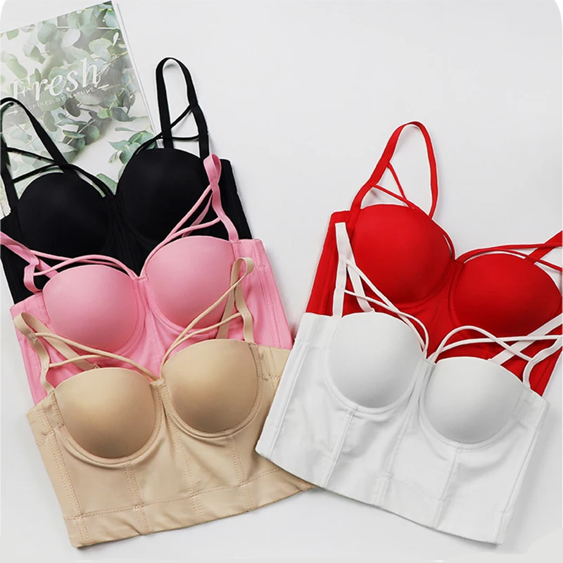 S-3XL Plus Size Sexy Hollow out Women Push Up Corset Lady Bralette Girl Party Strap Multi Color Crop Top Female Bustier Bra Vest