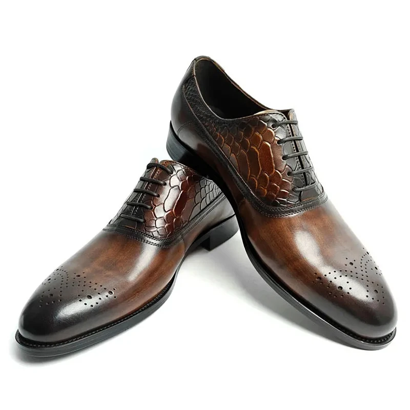 

Deluxe Leather Oxford Shoes for Men Elegant Wedding Party Man Wear Round Tor Height Increasing High Quality Lace Up Dress Shoe