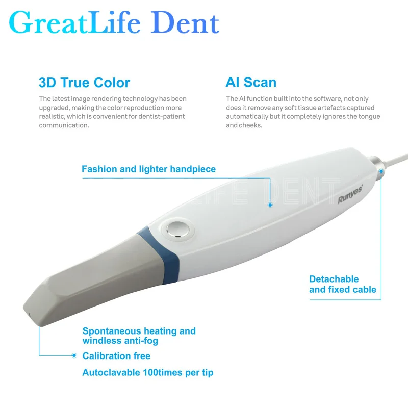 GreatLife Dent Runyes stomatologiczny indoustny skaner 3D świecący 3D Aoralscan 3 z oprogramowaniem skanującym CAD CMD odbudowa ortodontyczna