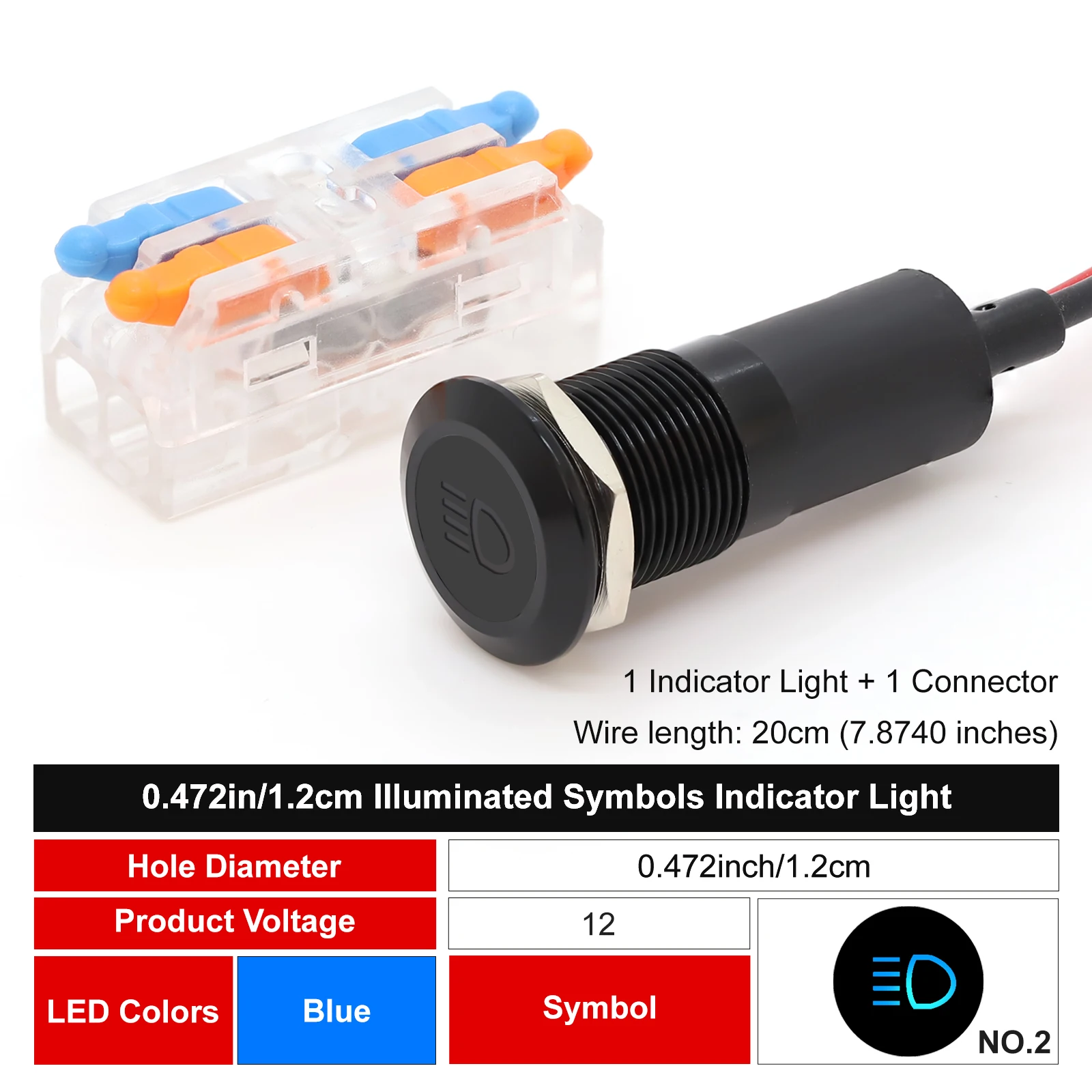 FILN 12mm Symbol-LED-Anzeigeleuchte 12V 24V Schwarze Metall-Anzeigeleuchte mit Kabel für Auto-Armaturenbrett und Maschinen