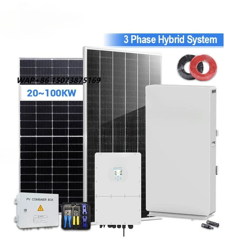 A Complete 20Kva 30 Kva 20000W 20 Kw Whole House Hybrid Solar Cell Panel Photovoltaic System With Batteries 30 Kw Inverter