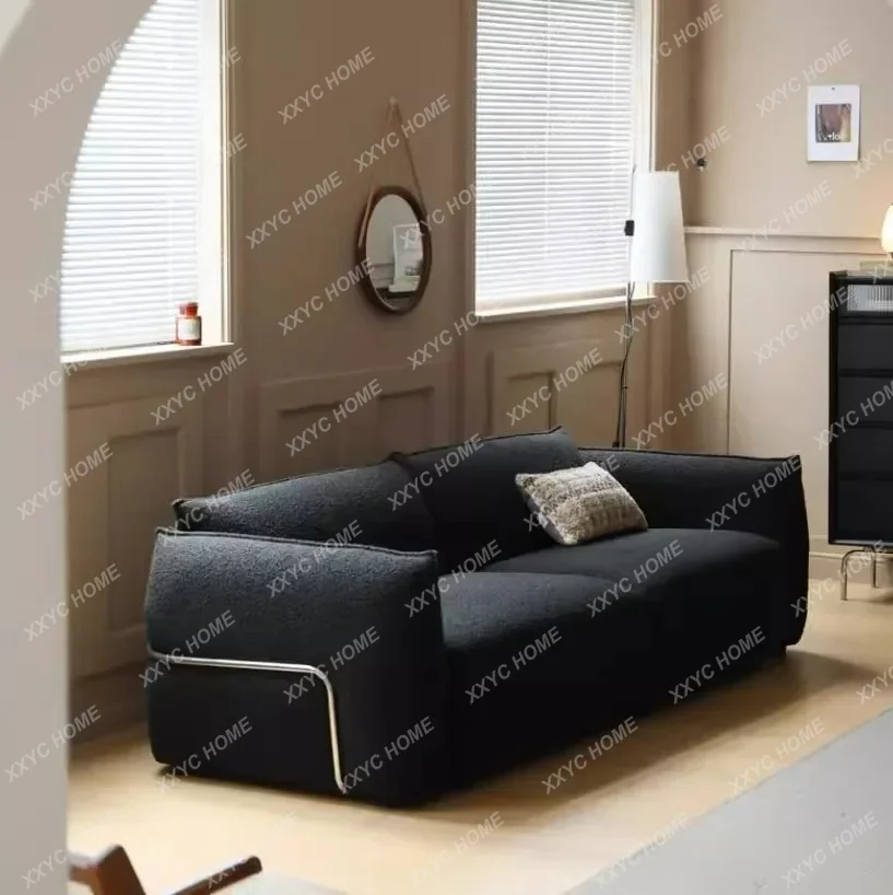 X40 Retro Living Room Small Apartment Living Room Modern Light Luxury Steel Ring Black Three-person Minimalist Sofa