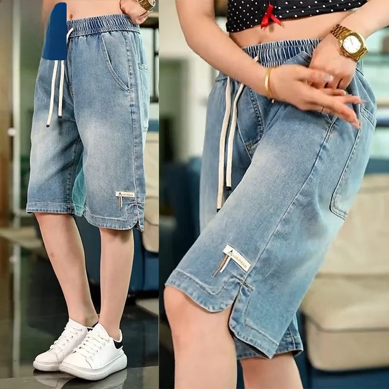 

Мужские джинсовые брюки из лиоцелла премиум-класса, летние, легкие, дышащие, модные, повседневные, свободного кроя, длина до колена