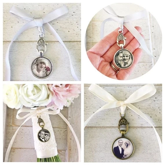 personalize Wedding bridal Photo Bouquet pendant charms, custom bride photo bouquet Memorial charms keepsake Gifts for friend