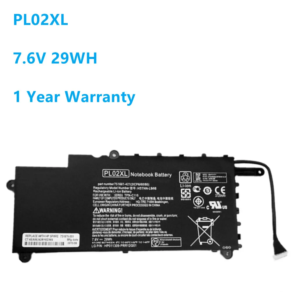 PL02XL 7.6V 29WH Battery for HP Pavilion 11 X360 11-n010dx 11-n000snx 11-N014TU 11-N030TU 751681-421 HSTNN-LB6B HSTNN-DB6B