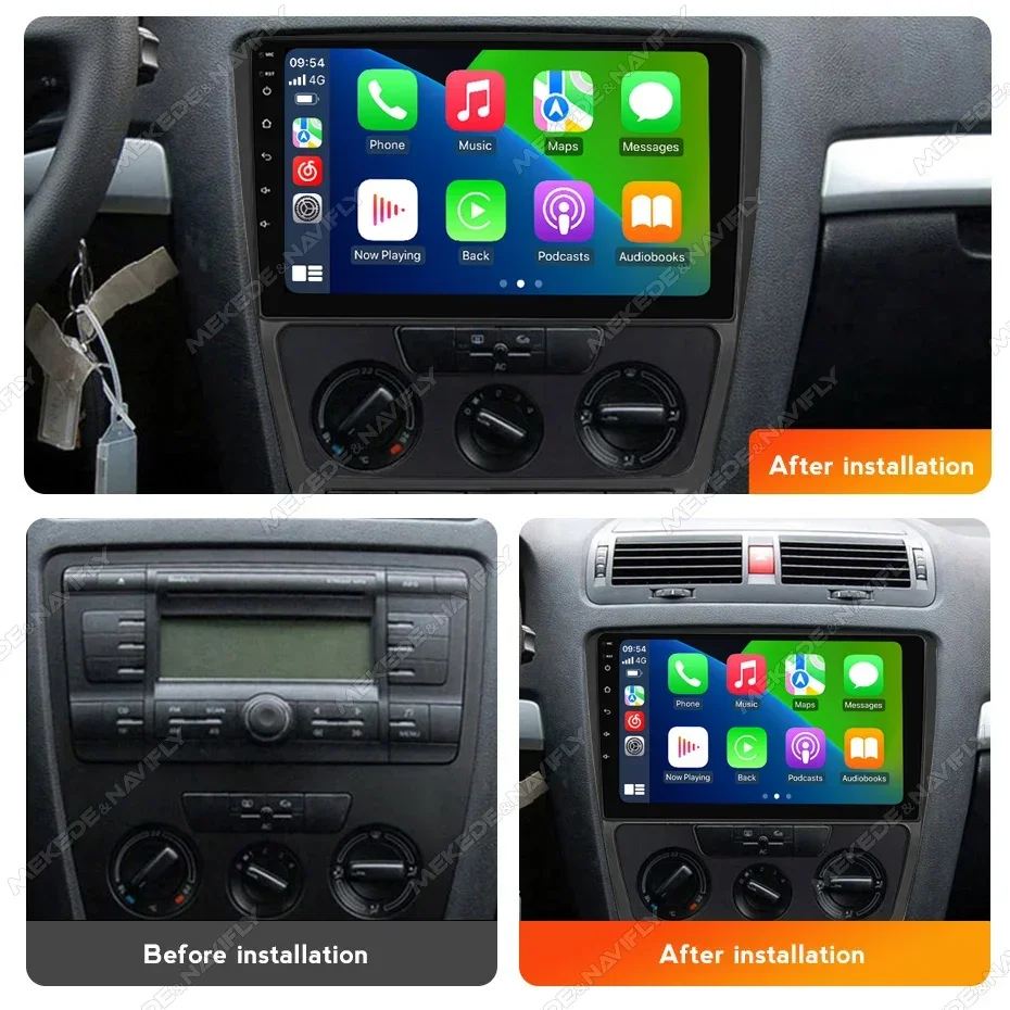 NEW 2025 Car Radio For Skoda Octavia 2 A5 2008-2013 Multimedia Autoradio GPS Navigation FM Stereo Wireless CarPlay Android Auto