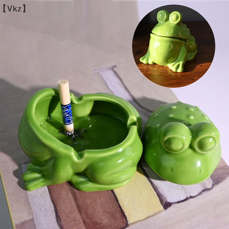 2025 Ceramic Green Frog Ashtray Tea Pet Table Accessories Desktop Interior Decor Frog Statue Frog Figurine Ornament Home Decor