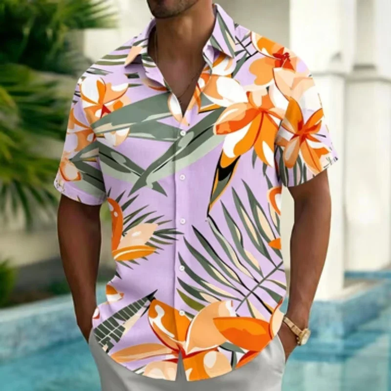 Hawaiian Shirt Man 3D Print Casual Beach Leaf Fashion Shirt Tropical Plam Black Social Vintage Funny Unisex Clothing Tops