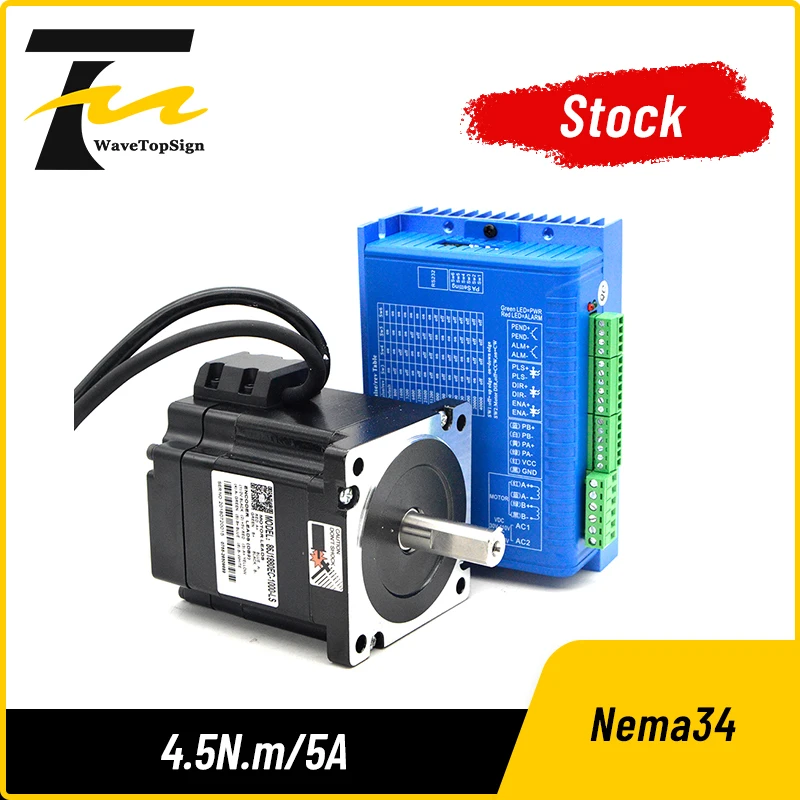 JMC Kits de Motor Servo Híbrido de Circuito Cerrado Nema34 de 2 Fases 4.5N.m 2000rpm 5A Diámetro de Eje 14mm 86J1880EC+2HSS86H para CNC