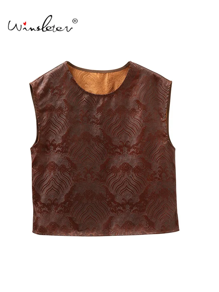 Winsleter-100%Real Silk Watered Gauze Elegant Vest, O Neck Jacquard, Women Retro Commute Loose Vest, 2026 Summer New T68201CC
