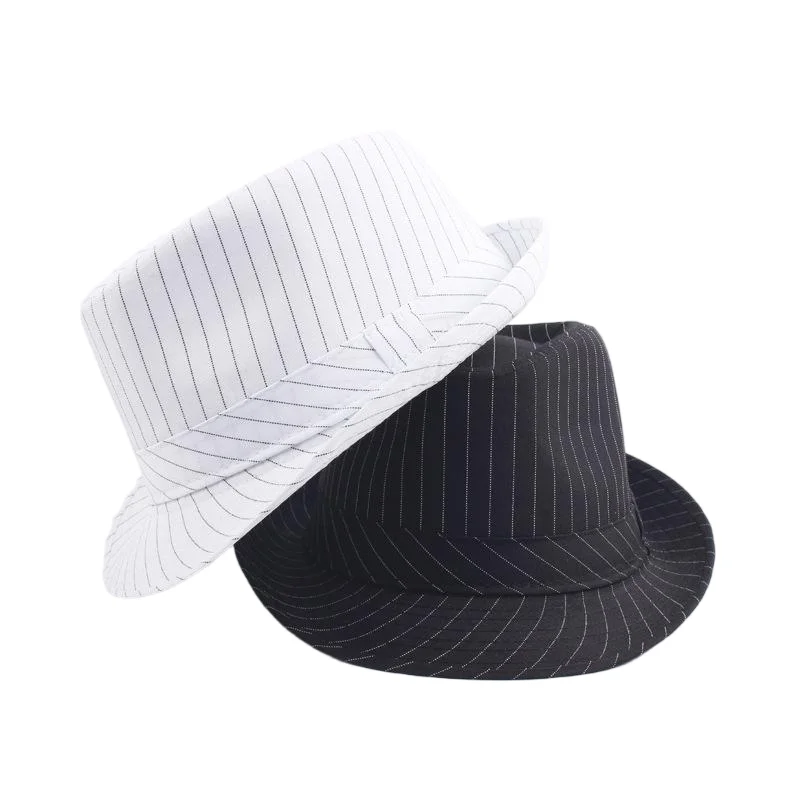 Jazz Herren Outdoor New Gestreifter Stoff Sonnenhut Fedora Schwarz und Weiß Casual Paar Britischer Hut Frühling und Herbst