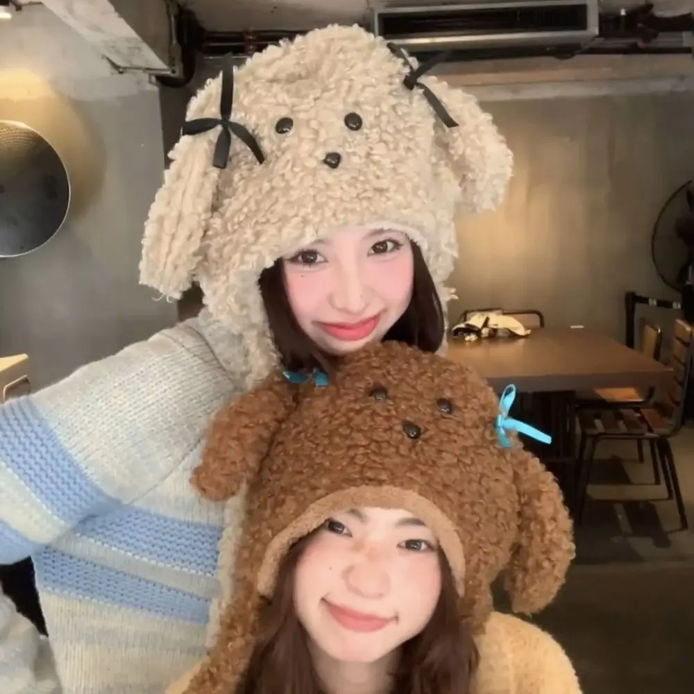 Cute Scarf Plush Puppy Hat Fashion Design Animal Cartoon Fleece Gloves Korean Style Muffler Ear Protection Hat Kid