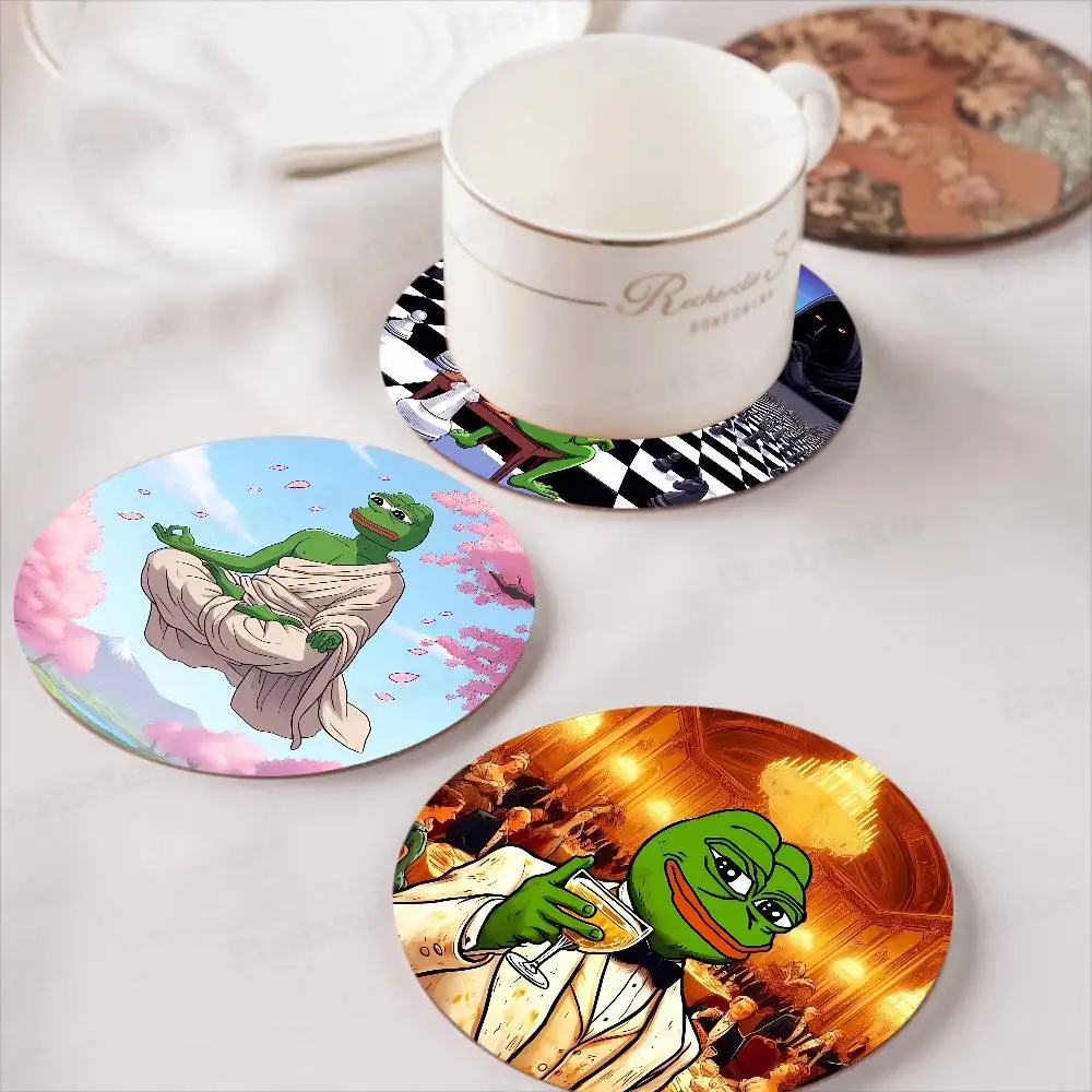 Sad Frog pepe Printed Coasters Suitable for Daily Family Party Decoration, Office, Non-Slip Wooden Coasters
