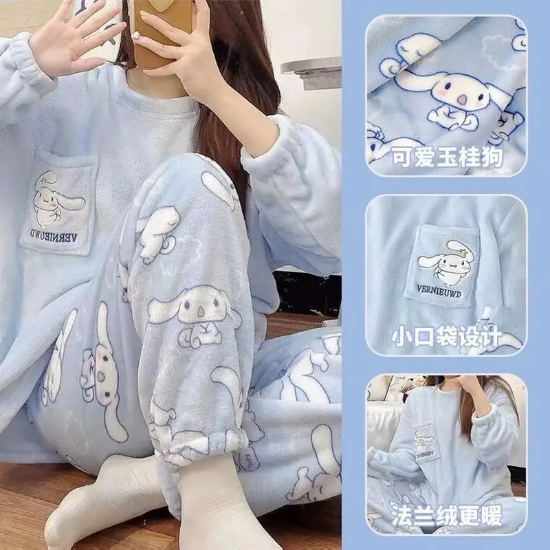 Inverno Anime Cinnamoroll Pigiama Kawaii Kuromi My Melody Flanella Pullover Corallo Velluto Inverno Caldo Pigiama Homewear Ragazza Regali