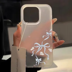Ins Korean Cute Blue Bowknot Phone Case for iPhone 13 Pro Max Case iPhone 16 15 14 12 11 Pro Max 16 Plus Mini Clear Matte Cover