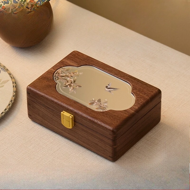

Solid Wood Jewelry Storage Box, High-End Valentine’s Gift, Elegant Gold and Gem Box, Ring and Earring Organizer for Home