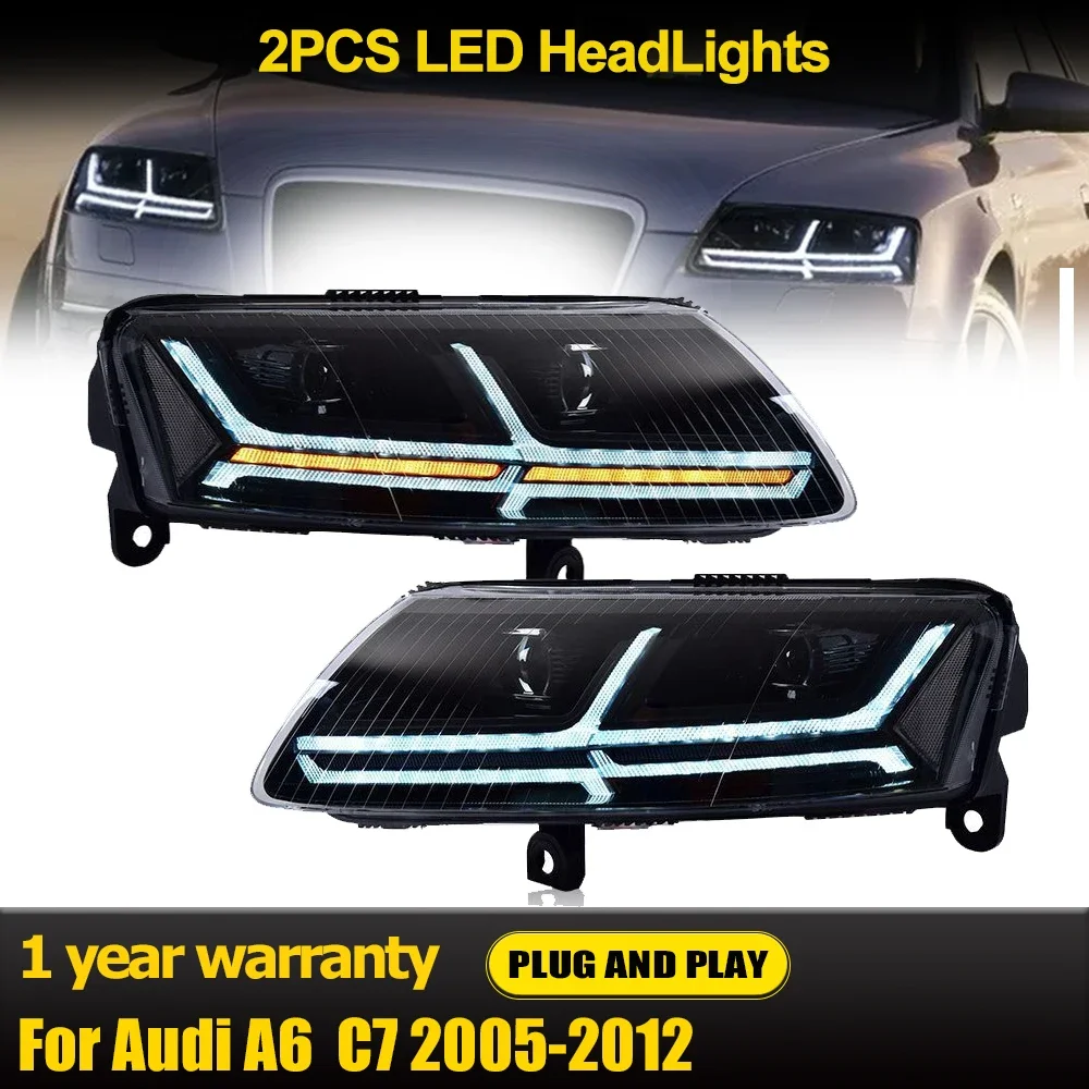 2pc Car light assembly For Audi A6 LED Headlight 2005 06 07 08 09 2010 2011 A6L C7 Headlights LED DRL headlamp Car accessories