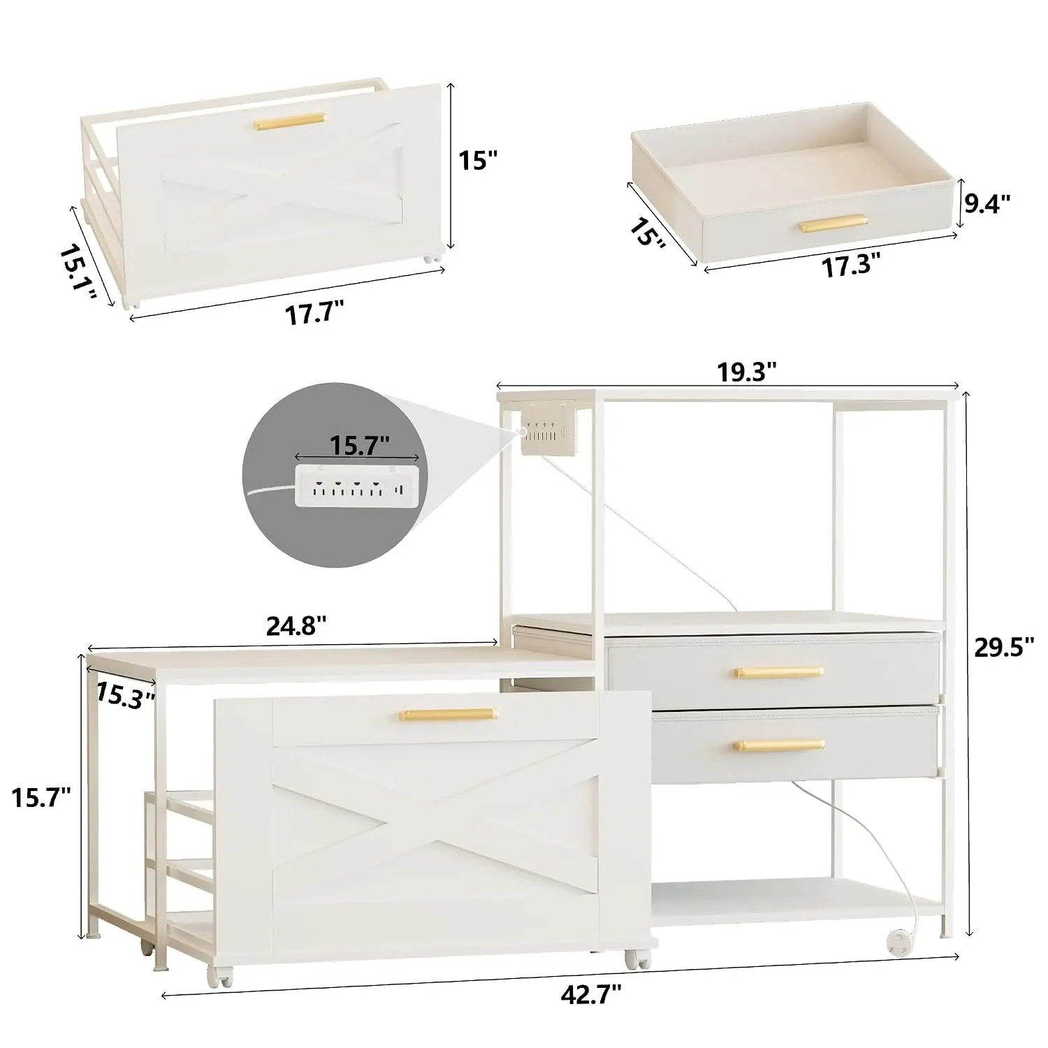 Mini Fridge Stand with Drawers & Outlet,  Baker Rack Cabinet Shelf for Home Dorm Office, White, Customized