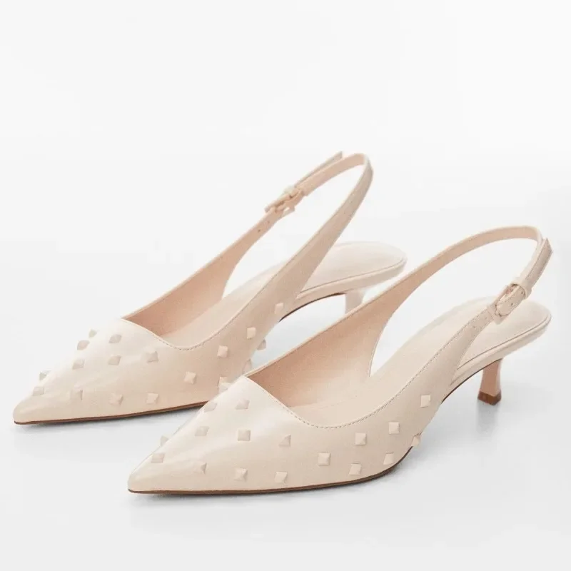 

Fashion Metal Rivet Decoration High Heels for Women Luxury Designer Pumps Sexy Pointed Toe Backless Elegant Party High Heels