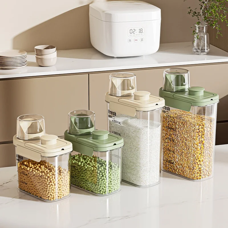 

Cereal Storage Box Tank Transparent Sealed Space-Saving Moisture-Proof Handle Oatmeal Dispenser Grain Soybeans Kitchen Tools