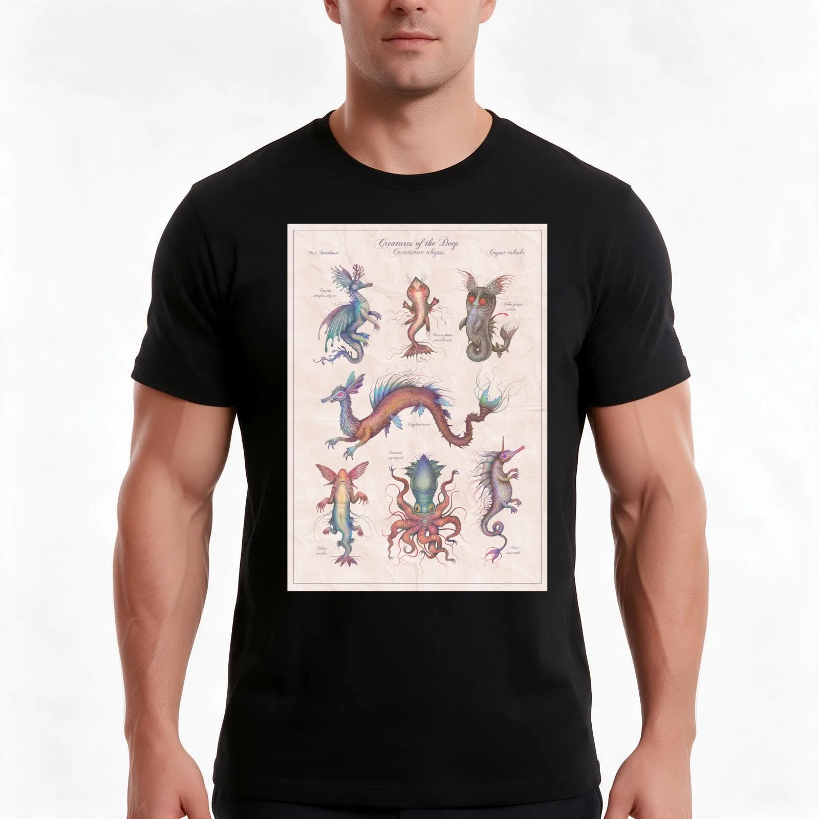 Creatures of the Deep T-Shirt, Summer Casual Cotton Tee, Oversized Streetwear Tops, Vintage Graphic Print, Unisex Men Women