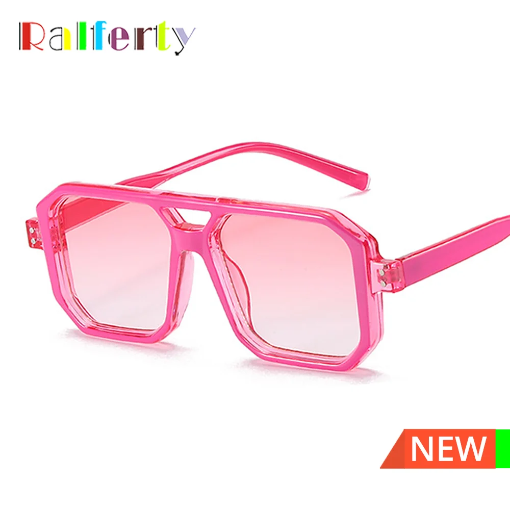 

Ralferty Candy Square Sunglasses for Women 2025 Pink Gradient Double Bridge Men's Sun Glasses Female Shades UV Protection Oculos
