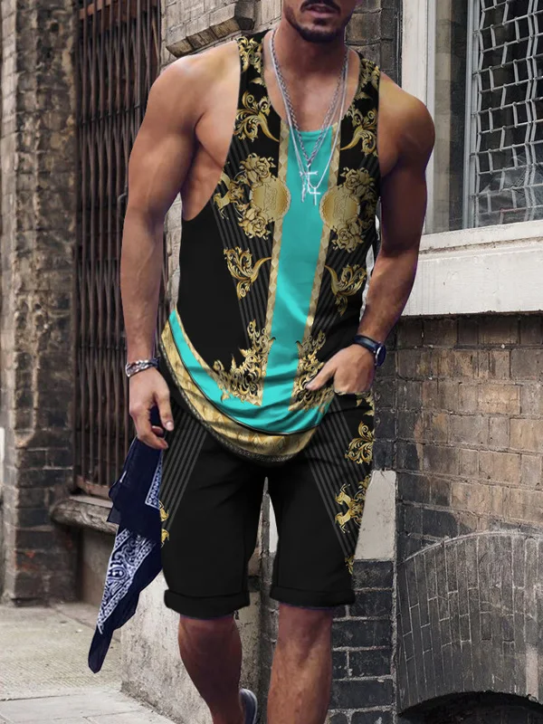 

Мужской повседневный свободный комплект с принтом: шорты и футболка из полиэстера. Летняя коллекция. Удобные, дышащие, молодежные.