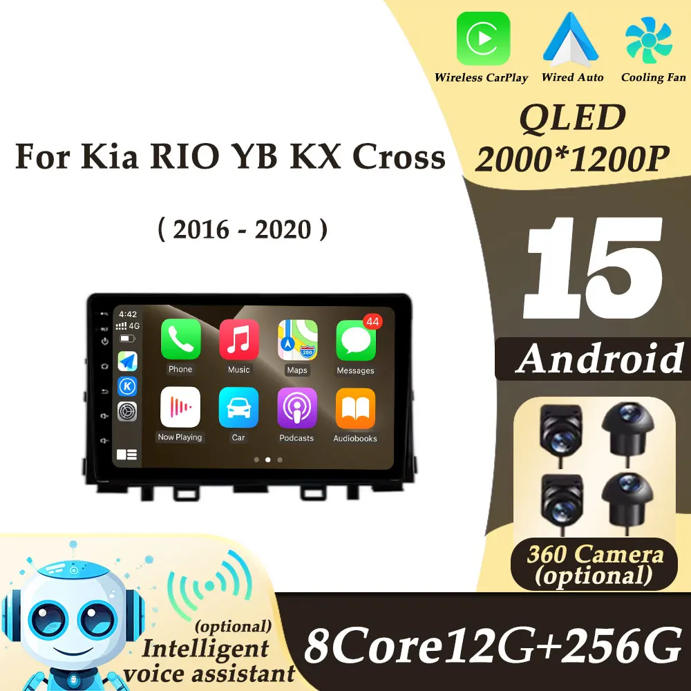 CarPlay for Kia RIO YB KX Cross 2016 - 2020 GPS Navi Android15 Car Radio Video Audio Multimedi Player 2K QLED WIFI DSP No 2 din