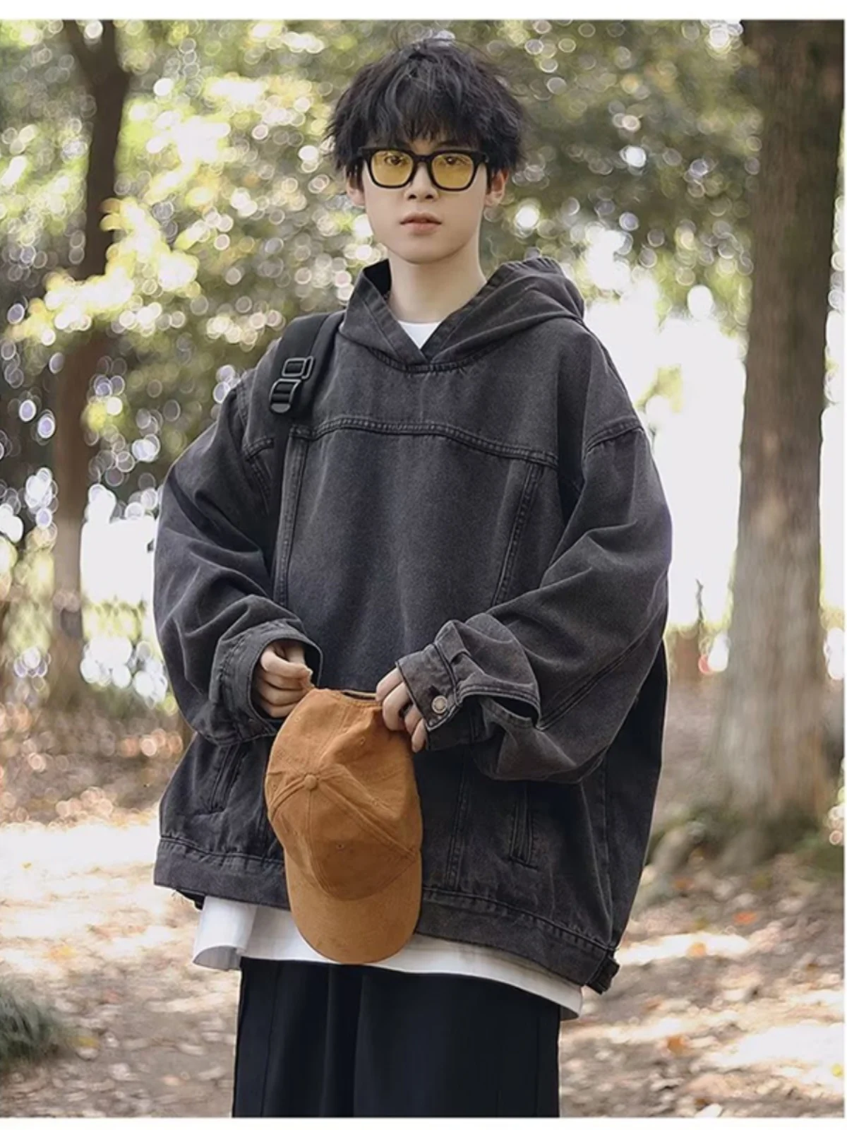 

Ретро-джинсовая куртка в американском стиле для мужчин, осенняя, с капюшоном, из плотного износостойкого материала, в уличном стиле, бейсбольная, унисекс