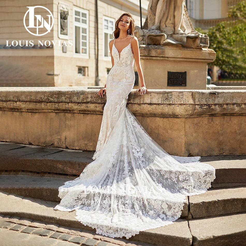 

LOUIS NOVIAS Свадебные платья русалки для женщин, сексуальные бретельки, аппликации, свадебное платье цвета шампанского, Vestidos De Novia