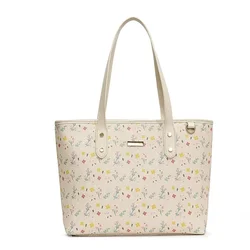 Floral Large Capacity Girl Tote Bag 2024 New Fashionable Casual Shoulder Bag PU Texture Commuter Handheld Women's Bag