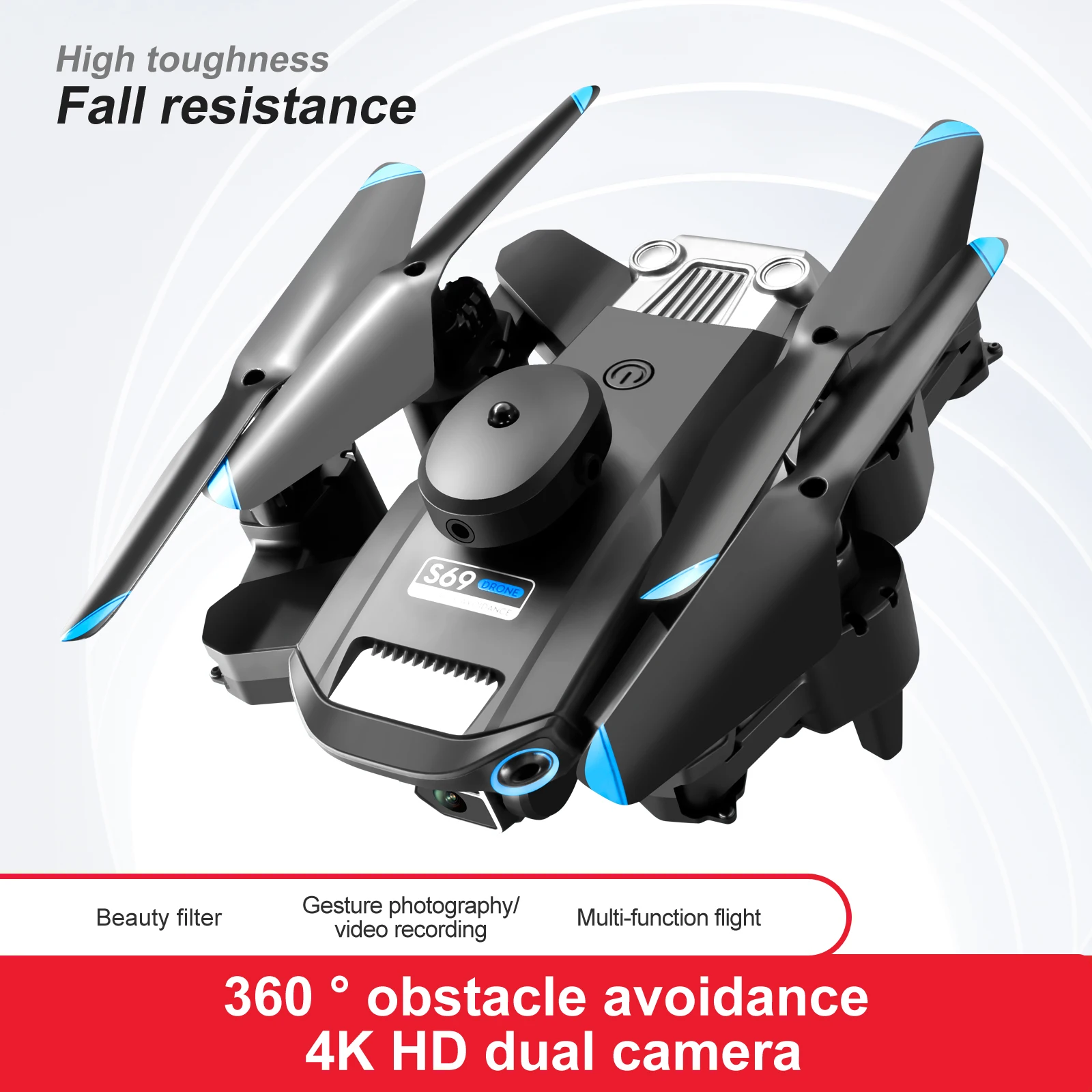 2022 new s69 drone with 4k hd three side camera obstacle avoid pro dron rc helicopter folding quadcopter boy toys kid gift