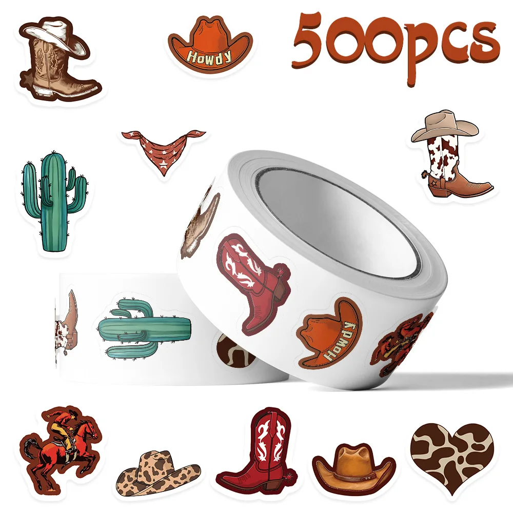 

500pcs/roll Cartoon Cowboy Hat Diy Stickers Anime Seal Label Decorative Party Candy Stickers Rolls Stickers Toys