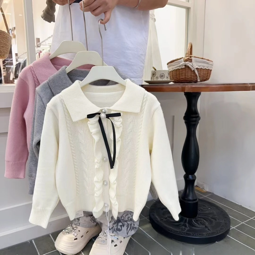 

Kids sweater for Girls' cardigan Autumn 2025 Korean foreign-style lace