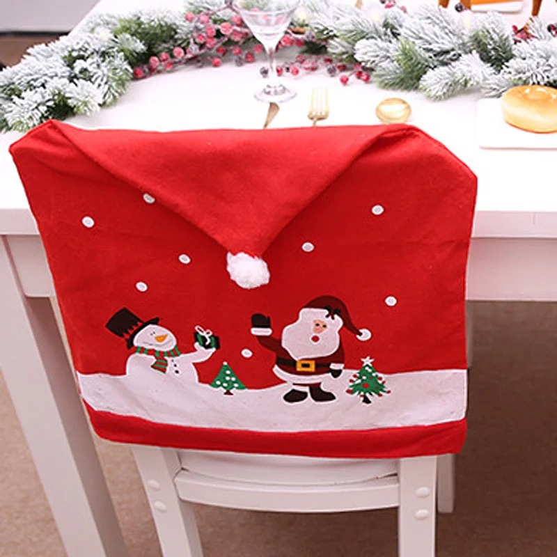 

(1pcs) 60cm*49cm Red Snowman And Santa Hat Chair Back Cover Xmas Chairs Home Handmade DIY Children's Decoration Holiday Gifts