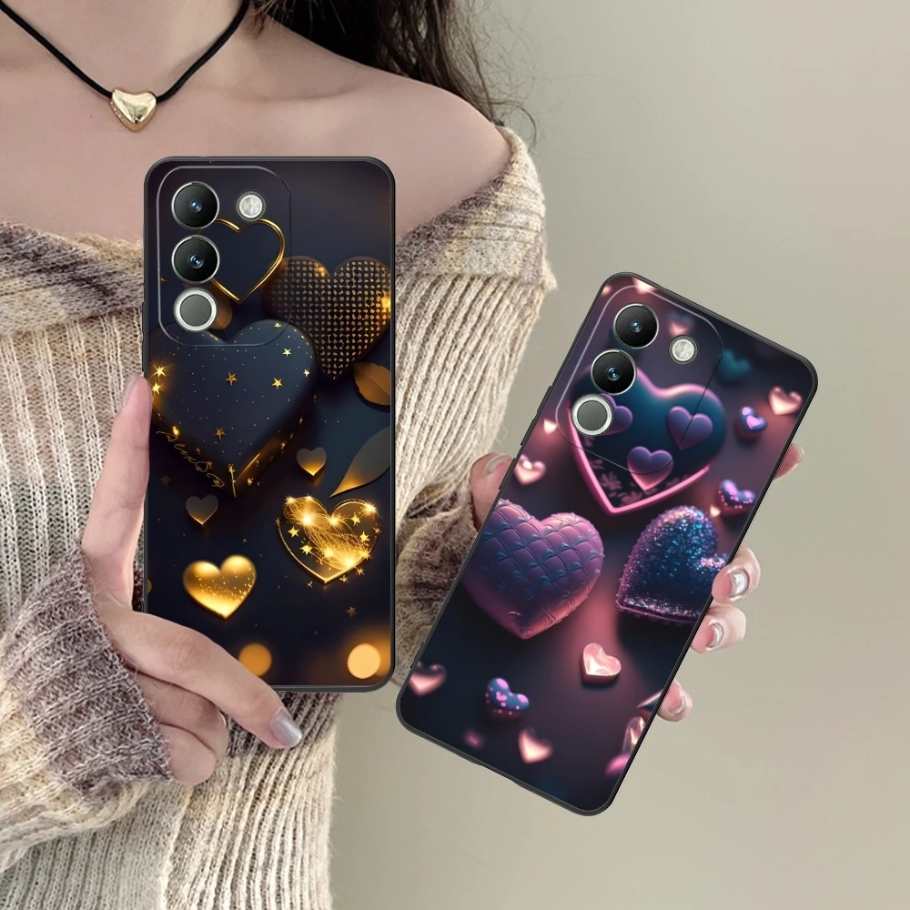 Y2K Glowing Love Hearts Mobile Phone Case for VIVO Y95 Y93 Y31 Y20 V19 V17 V15 Pro X60 NEX Black Soft Phone Cover Shell