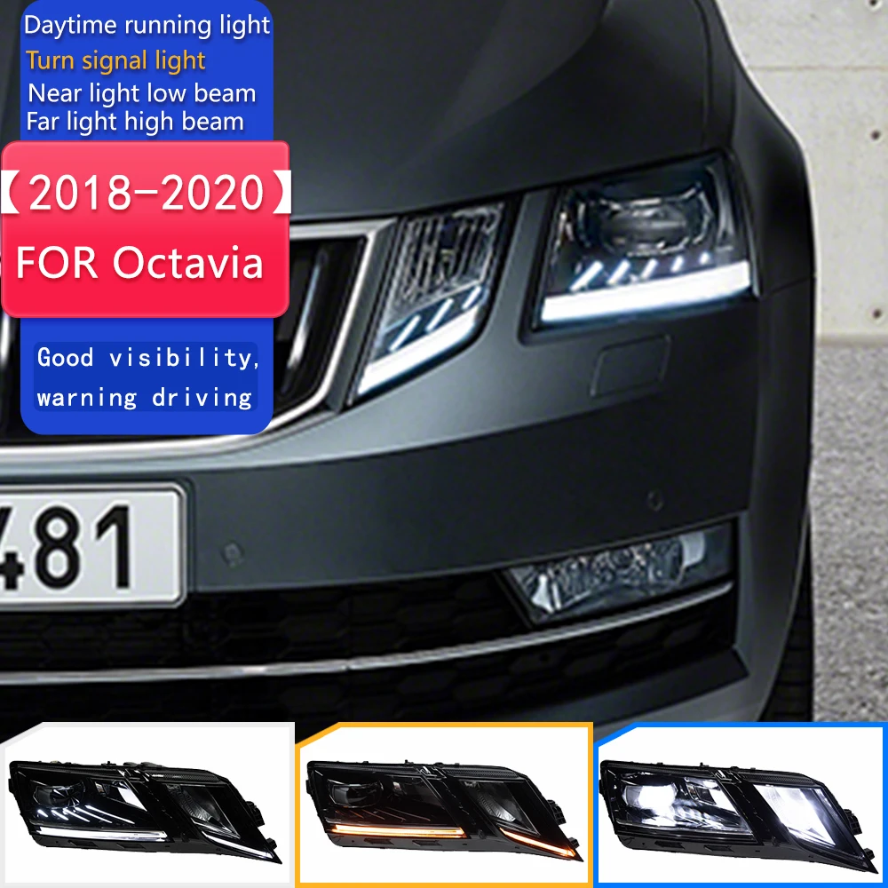 

Автомобильный Стайлинг, фара для Octavia, 2018-2020, новая светодиодная фара Octavia DRL, светодиодный объектив проектора, автоаксессуары
