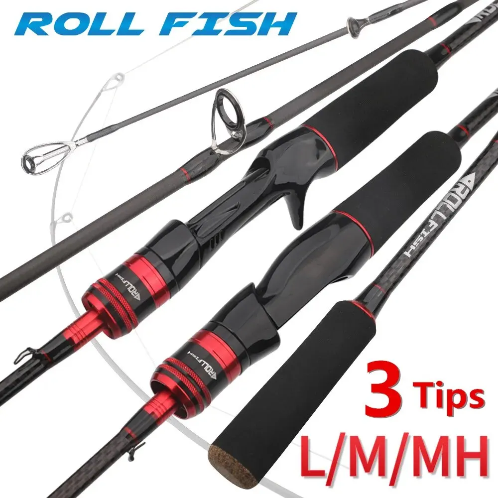 ROLLFISH 3Tips Power L/M/MH Spinning Casting Carbon Fiber Lure Fishing Rod Freshwater Saltwater Bass Fishing Rod 1.68-2.7M