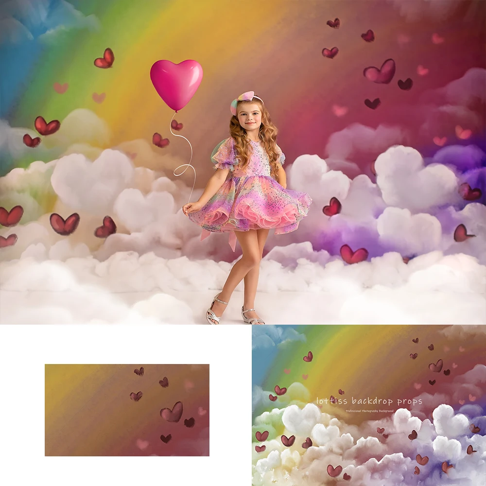 

Valentine's Day Rainbow Backdrops Kids Girl Photography Props Child Adult Photocall Decors Heart Balloons Backgrounds