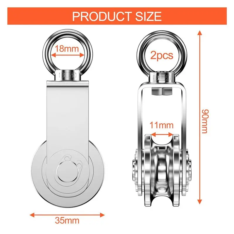 ABJI-Cable Pulley Wheel Stainless Steel Swivel Pulley Block Silence Rotation Traction Wheel For System Lifting Gym 6Pcs