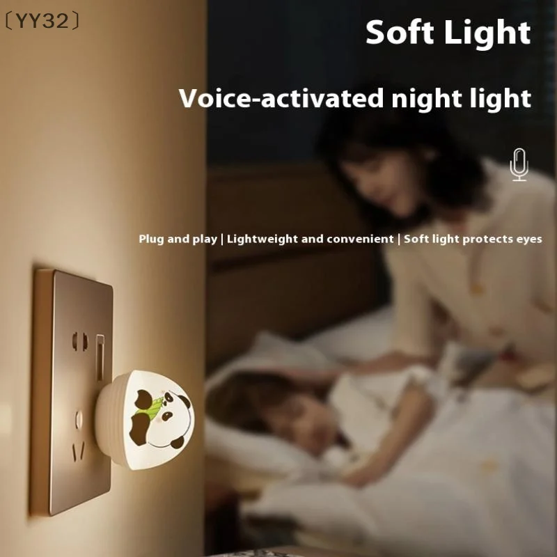 maveraYY32 Voz intelligente USB Veilleuse Mini Commande vocale Lumières douces Nuits Lighte Chambre Salle de bain Créatif Mignon Panda Lampe