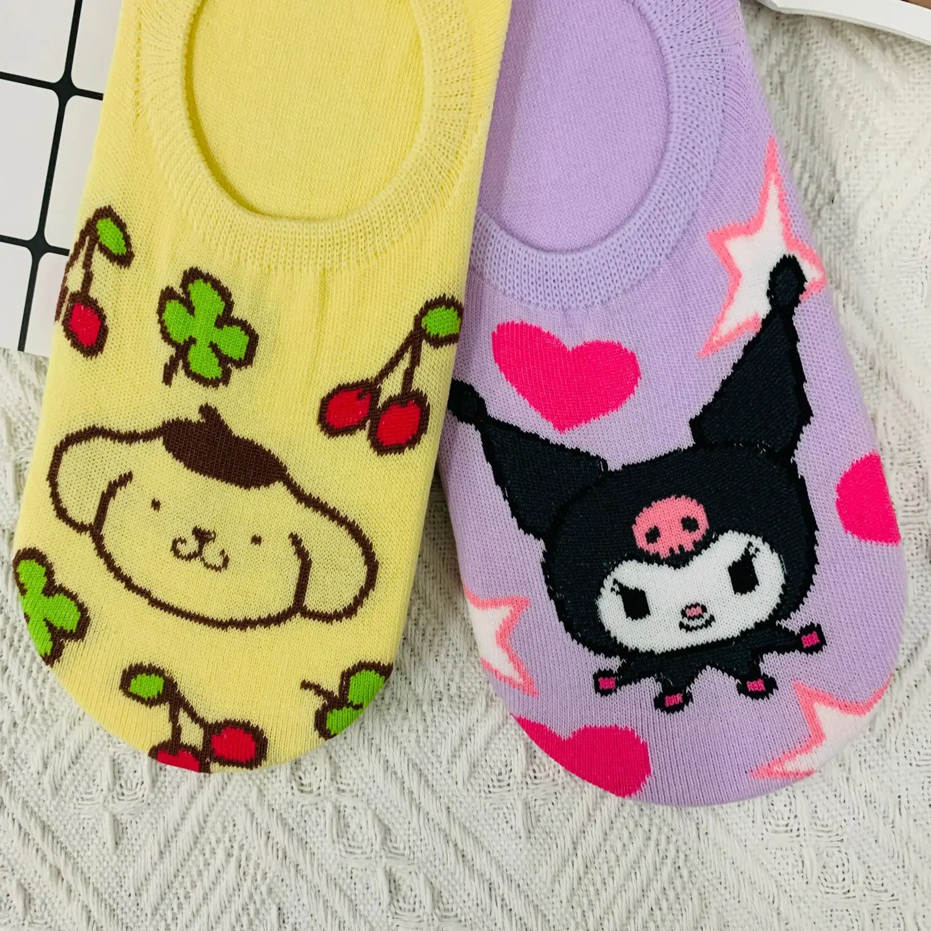 Sanrio Kawaii Mymelody Hello Kitty Kuromi аниме мультфильм невидимые носки Симпатичные Короткие женские носки для девочек хлопковые носки