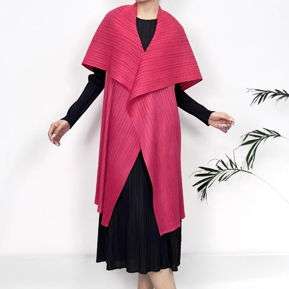 Miyake Pleated Mid-length Skirt 2025 Spring New Ladies Wear Cardigan Vest Coat Pleats Long Shawl Female Fashion High-grade Sense