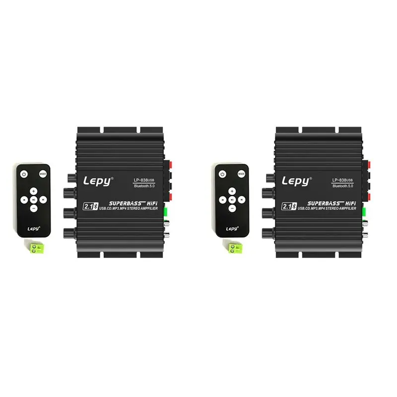 ABUO-2X LEPY 838 Amplificador de Subwoofer USB Bluetooth HIFI 2.1 12V para Auto y Hogar, Reproductor de Disco U sin Pérdidas para Altavoces de 4-8 Ohmios